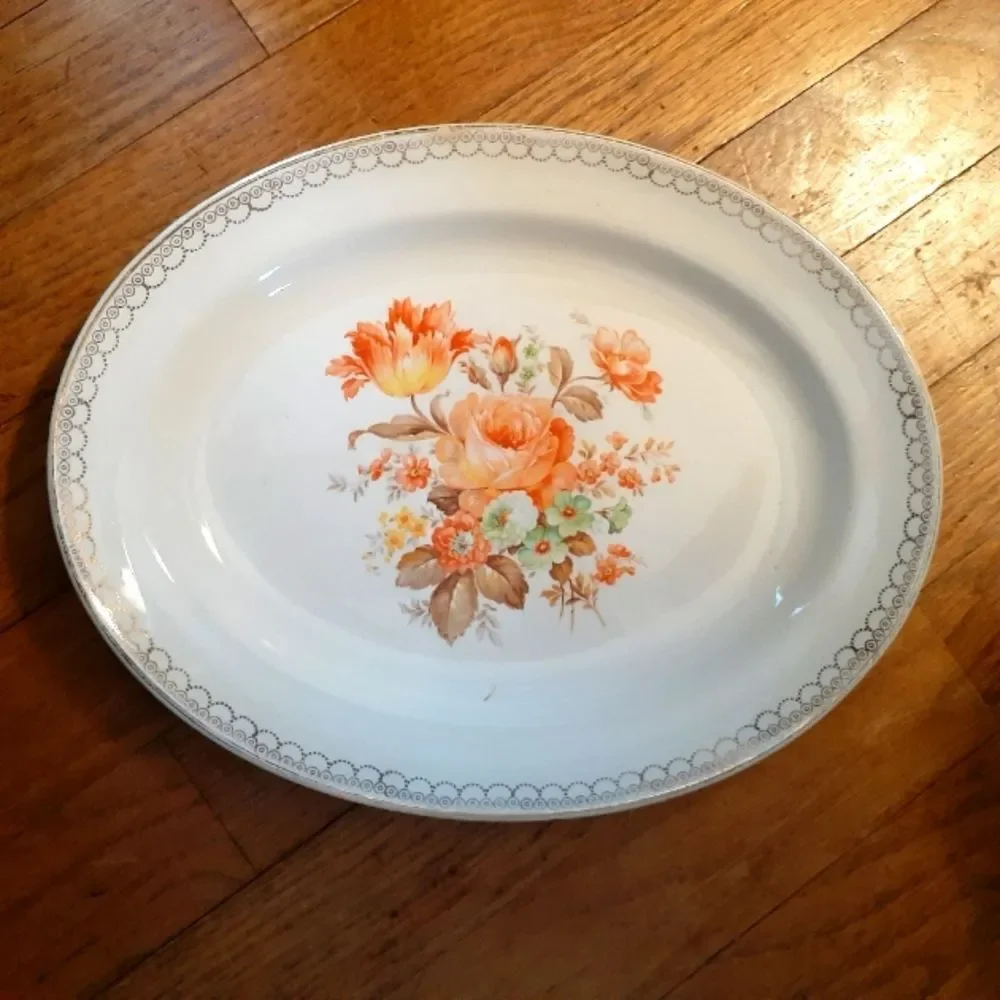 Century by Salem mid-century 23 k gold trim serving turkey platter plate dish
